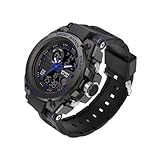 Relógio Digital e Analógico Tático Estilo Militar Esportivo Resistente Shock I Relógio de Pulso Masculino para Homem Esportivo Resistente à água com LED Noturno com Cronômetro Pulseira Resistente Robusto SW38 (Detalhes Azul)