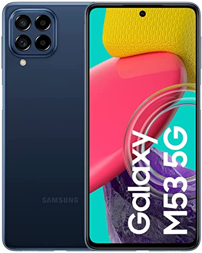 Samsung Galaxy M53 5G Smartphone Android 6,7' Infinity-O TFT Écran 5000 mAh Batterie 6 Go RAM 128 Go de mémoire, Double SIM, Bleu foncé