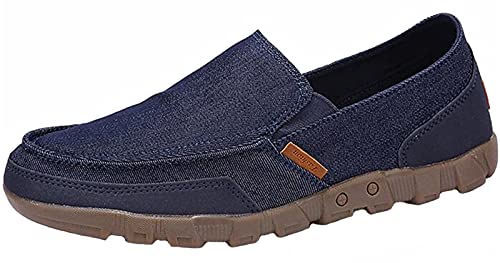 WUIWUIYU Men's Outdoor Casual Slip-on Loafers Boat Deck Canvas Denim Driving Shoes - Main Image