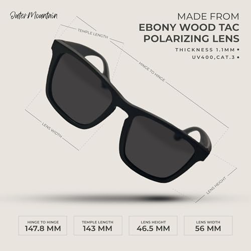 Men's Black Square Sunglasses with Dark Lenses - Wood, Black, Polarized, UV Protection, Wayfarer, Oversized, Golf, Driving, Fishing4