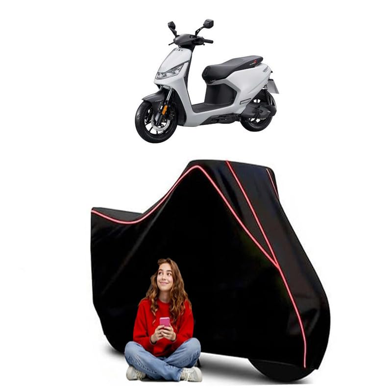 Image of Scooty Bike Cover Water Resistant Outdoor Use Universal Fit Scooters Motorcycles Heavy Duty UV Protection Dust Rain Scratch Resistant Elastic Bottom Black Blue Piping