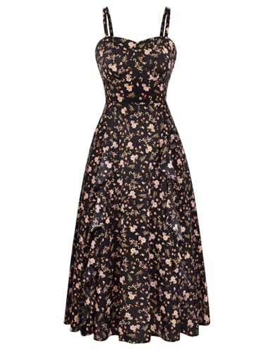 Image of Belle Poque Sun Dresses for Women Spring Summer Floral Midi Flowy Spaghetti Ruffle Wedding Guest Tea Party Dress