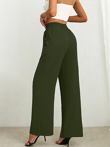 Heymoments Women's Wide Leg Lounge Pants with Pockets Lightweight High Waisted Palazzo Adjustable Tie Knot Flowy Trousers3
