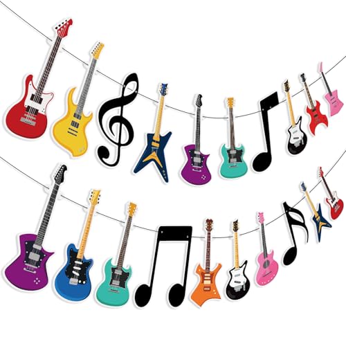 Image of Hooqict Guitar Birthday Party Banner Music Themed Party Decorations Banner Garland Sign for Rock and Roll Guitar Birthday Decorations Supplies