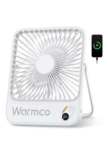 Warmco 10000mAh Portable Desk Fan 7-inch, Quiet Thin Battery Operated Personal Fan,24Hrs Max Run Time,Digital Display Desktop Fan for Office,Travel,Library,Bedroom,Outdoor,Camping