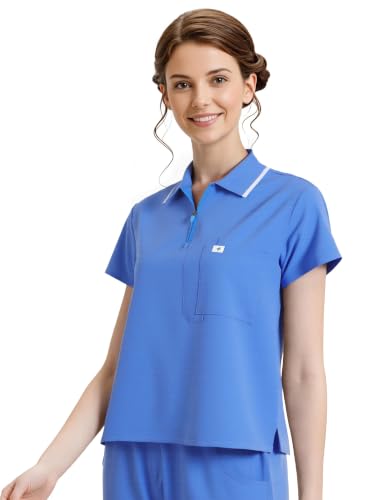 Image of Scrubs for Women, Short Length Zip Polo & Straight Pant 8 Pockets