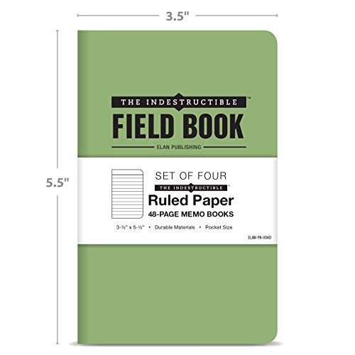 Elan Publishing Company The Indestructible, Waterproof, Tearproof, Weatherproof Field Notebook - 3.5"x5.5" - Green - Lined Memo Book - Pack of 4 - Thumbnail 2