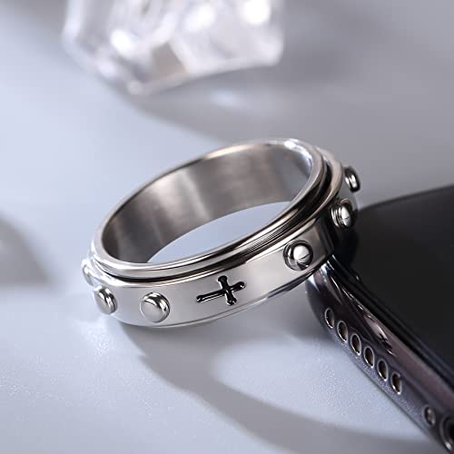 6mm Spinner Ring for Anxiety Relief Fidget with Rosary Beads Cross Lord Prayer Silver/Black/Gold/Rose Gold Stainless Steel Ring2