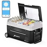 55L Tragbarer Kompressor Kühlbox mit Bluetooth-App, Elektrisch Autokühlbox Dual-Zone (-20°C bis +20°C) +Schneidebrett, 12V/24V/230V, Rollen & Trennwand – für Camping, Auto, LKW, Wohnmobil