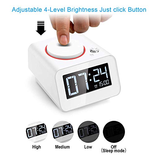 Homtime Alarm Clock Digital Charger: Dual Usb Charging Ports For Iphone Android Mobile Phone - Dimmable Lcd Screen Snooze Bedrooms Office Travel Classroom - White #TOP5