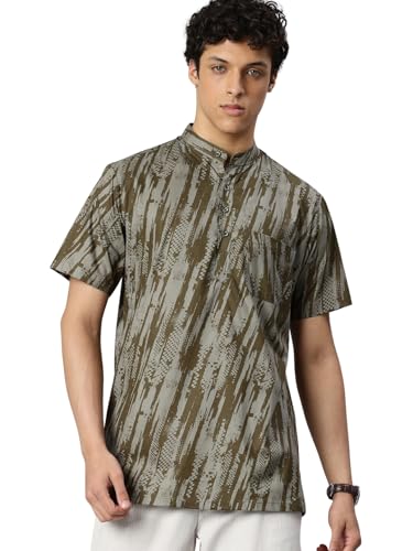 Image of Majestic Man Men Slim Fit Ethnic Motifs Cotton Printed Half Sleeve Short Kurta