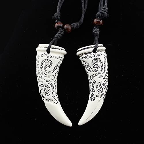 Wolf Tooth Pendant Necklace for Men Women with Handmade Wood Adjustable Black Cord - Image 5