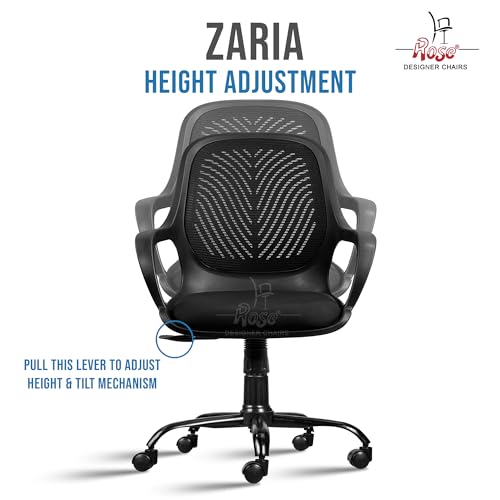 Image of ROSE Zaria | 3 Years Brand Warranty | Ergonomic mesh mid-Back Office Chair, Perfect for Study, Work from Home, revolving, Rolling Computer Desk Chair (Black, Revolving)