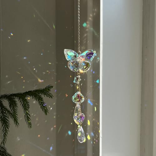 クリスタル バタフライ サンキャッチャー ウィンドウ ハンギング デコレーション レインボー メーカー、カー ミラー ハンギング アクセサリー、リア ビュー ミラー ハンギング デコレーション