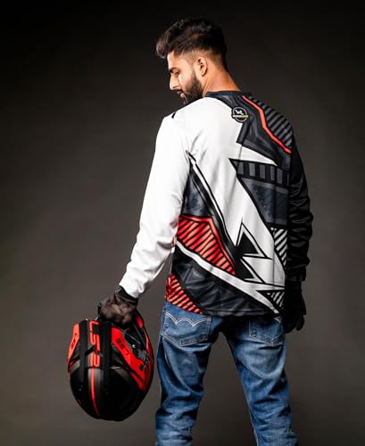 WANDERLOOMS Jersey Tshirt for Men | Graphic Printed Riding Jersey for Bikers| Stylish Full Sleeve V Neck Cycling T-Shirt for Men