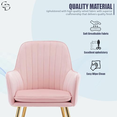 Image of Velvet Accent Chair with Matching Pouffe & Floral Cushion | Modern Upholstered Armchair with Gold Metal Legs | Lounge Chair for Living Room, Bedroom, Office, Guest Room (Baby Pink)