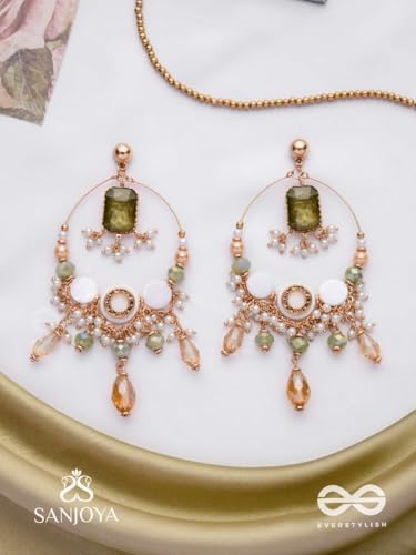 Image of SANJOYA by EVERSTYLISH Embroidered Earrings for Women | Hoop Earrings with Stones, Beads, Pearls & Glass Drops | Lightweight Ethnic & Festive Jewelry for Weddings & Parties
