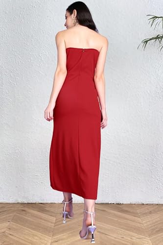 Image of POPWINGS Casual Solid Sleeveless Slit Long Corset Dress for Women || Stylish Western Summer Dresses for Women || Sleeveless Trendy Off-Shoulder Women Dresses for Parties