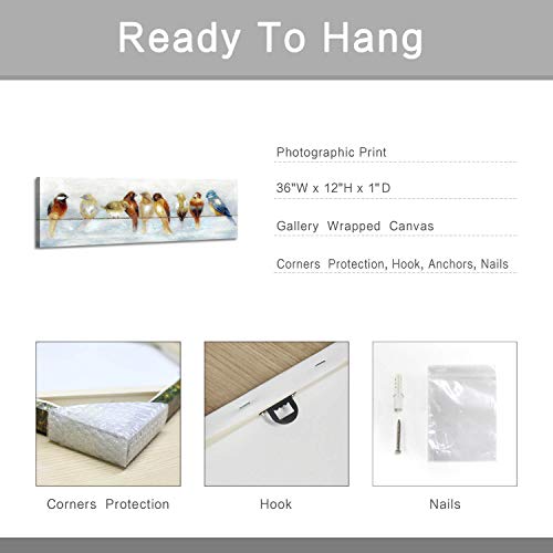 Artistic Path Abstract Birds Canvas Wall Art: Colorful Birds On Wire Picture Sparrow Painting Artwork For Living Room (36''W X 12''H, Multi-Sized) #TOP6