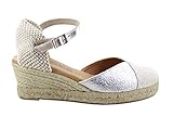 Alpargata Cerrada Mujer Cogida Tobillo. Sandalias cuña Esparto con Plantilla de Piel. Color Plata. Talla: 39