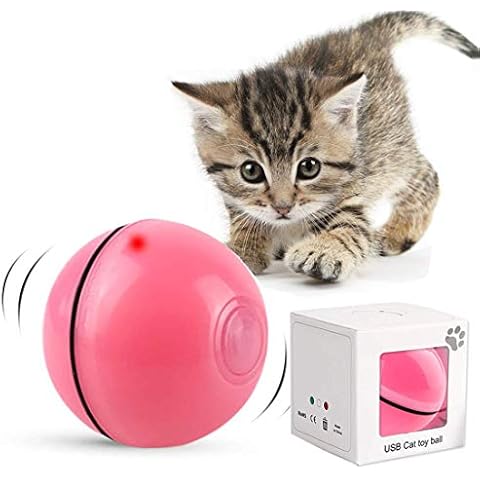 DIWUJI Cat Toys Ball Interactive Automatic Self Rotating Rolling Balls, USB Rechargeable LED Light Entertainment Pet Exercise Chaser Toys For Kitten (Pink) Cover