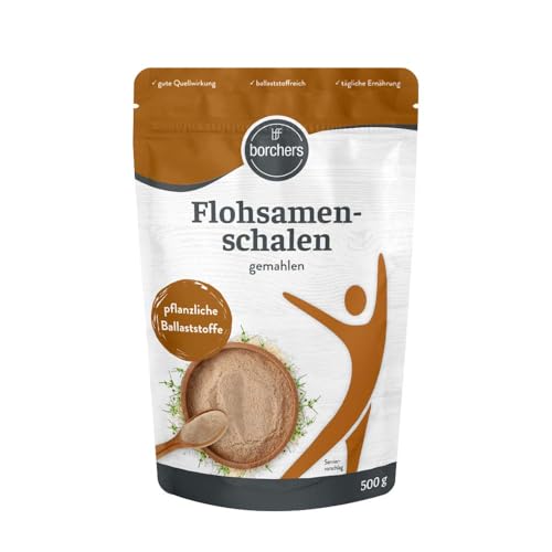 BORCHERS Bandejas de semillas de psyllium molido de 500 g, con inulina, efecto hinchable, rico en fibra, vegano, popular para hornear, para alimentos y bebidas, insípido