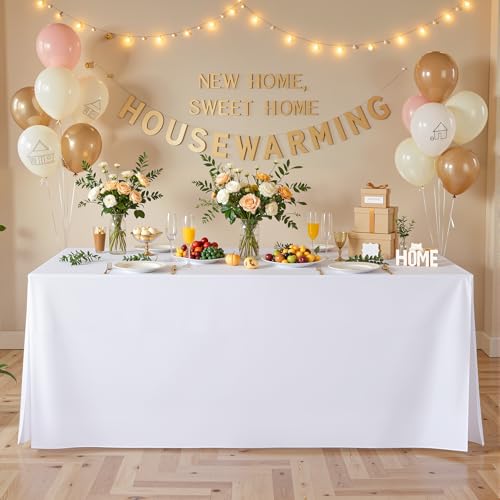 Wish Care White Fitted Tablecloth for 4ft Rectangle Tables, 48 x 24 Inch Waterproof Polyester Table Clothes, Heavy Duty Washable Fabric Table Cover for Home Dining Party Trade Craft Show Display by Wish Care - Image 3