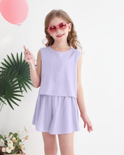 Image of YOURUIKEY Cute Clothes for Girl Summer Outfits Kids Sleeveless Crop Tank Top Shorts Tween Girls Trendy Clothing Set Size 8-12