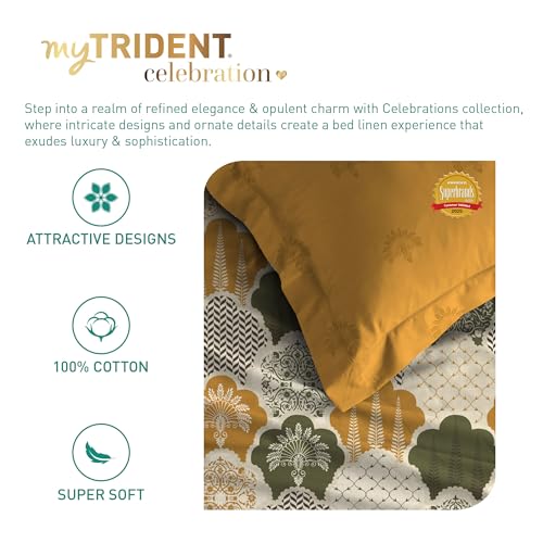 Image of MYTRIDENT Celebration Bedsheet Gifting Collection Double Size - Mehfil Mustard