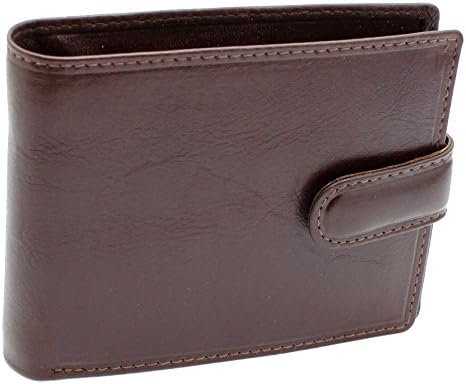 TOPSUM LONDONMen's Luxury Dark Real Leather Tr-Fold Wallet 12 x 9.5 cm Borwn