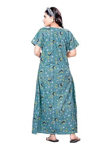Image of PNAEONG Women's Printed Cotton Nighty, Gown Maxi - Free Size Blue