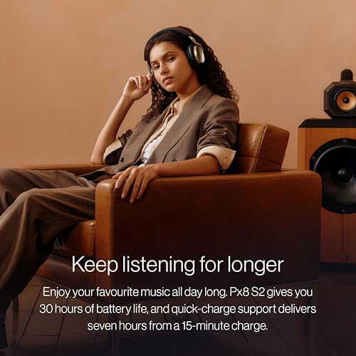 Image of Bowers & Wilkins Px8 S2 Wireless Over-Ear Headphones, Midnight Blue, Bluetooth Headphones with Active Noise Cancelling, Hi-Res Audio, 30 Hours of Playtime, USB-C 15-Min Quick Charging