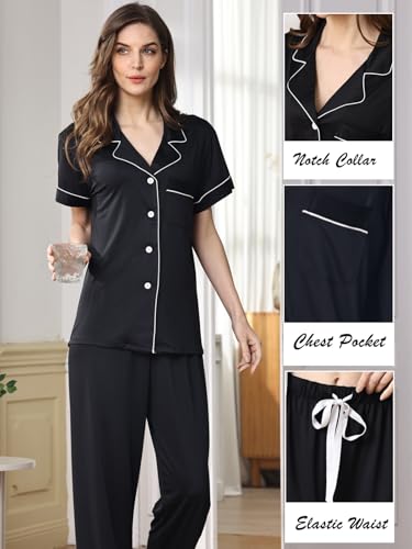 Womens 3Pcs Pajamas Set Soft Pajama Sets Button Down Pjs Set Knit Sleepwear Lounge Sets with Long Pants XS-XXL3