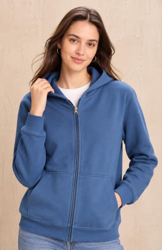 Image of SANE ORIGINALS Women's Cotton Blend Fleece Zip Up Hoodie Sweatshirt, Warm Winter Full Zip Jacket with Kangaroo Pockets