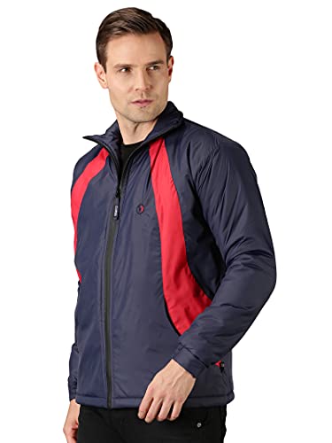 Image of VROJASS Men VROJASS Jackets for Men Stylish Puffer Winter Jacket For Men Standard Length Jacket Man Full Sleeves Bomber Jackets for Man Navy With Red Solid Jacket