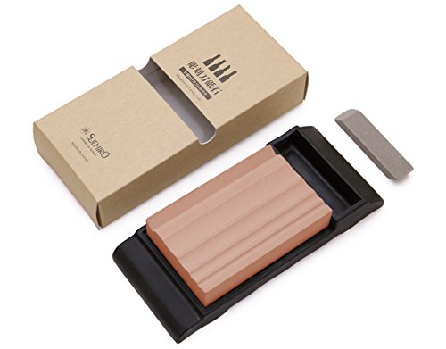 Image of Suehiro: Wood Carving Tools, Coarse Carving Knife Sharpener, Sharpening Stone #280 with Rubber Stand: Splashing Stone: Hobby Stone, 6 Knives Variation Available