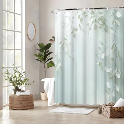 Rideau de douche anti moisissure en tissu polyester imperméable motif feuilles - 4