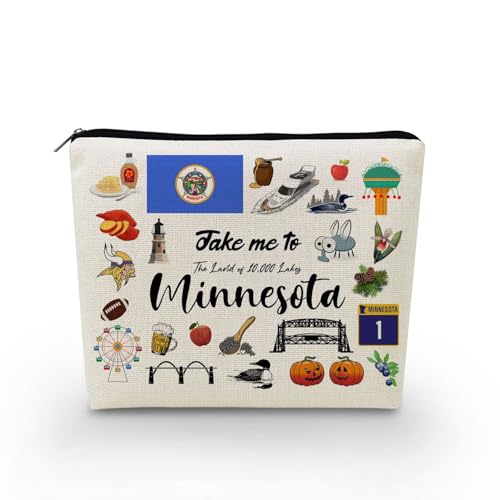 YULUENZE Take Me To Minnesota Makeup Bag Minnesota Travel Gift Small Canvas Organizer Bag with Zipper Minnesota Cosmetic Bag Travel Present for Women Friends Families