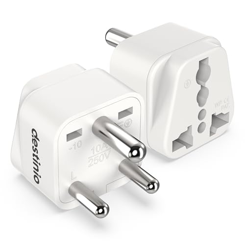 Destinio Type D Travel Plug Adapter for India | Universal International Converter from US UK Europe Canada Australia to India | Power Charger Adaptor for Phone Laptop | 10-Year Warranty (Pack of 2)
