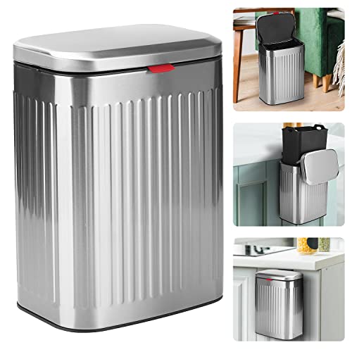 CEROELDA Kitchen Hanging Trash Can with Lid, Countertop Compost Container Bin-Stainless Steel Recycle Trash Can-Small Wall-Mounted Garbage Can for Bathroom, Kitchen Cabinet, Under Sink-2 Gal-Silver