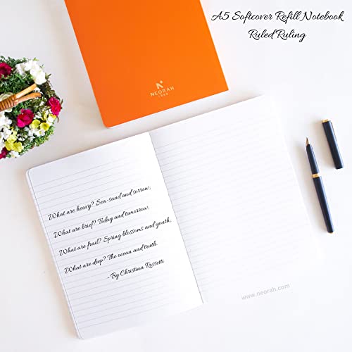 Image of NEORAH - A5 Ruled Notebook Soft Cover | Journal Refill | Ruled Journal | 110 GSM | 160 Pages (Size 21 cm x 14.8 cm) Planner Journaling Writing Note Taking Diary, Travellers Journal-Orange
