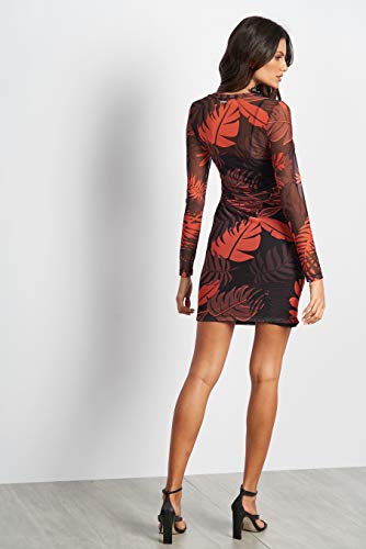 Vestido Curto Tule Estampado Colcci, Feminino, Preto/Laranja/Marrom/Vermelho, P