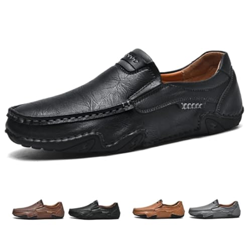 Men's Classic Business Leather Hand Stitched Flat Loafers,Orthopedic Slip-On Loafers Men's Premium Genuine Leather Outdoor Comfortable Non-Slip Lightweight Driving Shoes