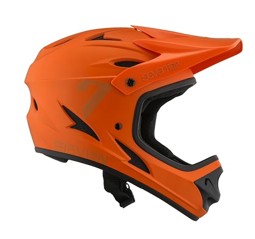 7 iDP M1 MTB - Casco de bicicleta de montaña de cara completa, ligero, ventilado (naranja mate, juvenil L)