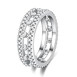BCughia Ecrin Bague de Fiancaille, Bague Fille Blanche Plaqué Argent Ensemble de Canaux Circulaires Zircon Bague Anniversaire Taille 51.5