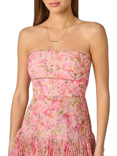 Image of Adrianna Papell Women's Strapless Organza Mini Dress - Short Drop Waist Dress with Dainty Florals & Pleated Flounce Skirt