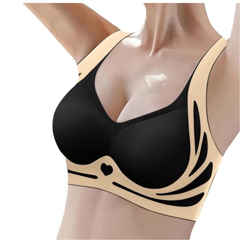 Generisch Negro Negro Underwire Scalloped Up Bras Soft Wireless Comfort Bralettes Full Coverage Everyday Bra Bustiers para Mujer, Negro , XL