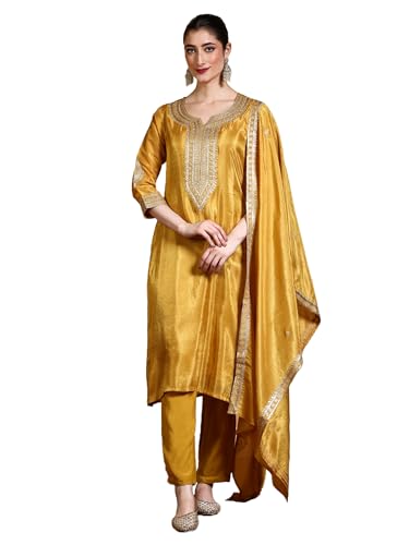 Varanga Zari Embroidered Yoke Kurta With Trousers And Dupatta