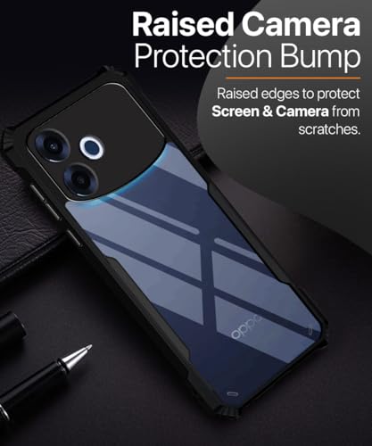 Image of WOW IMAGINE Shock Proof Clear Back Case Mobile Cover for Oppo F33 Pro 5G (Hard | Hybrid PC + TPU | Full Armour Device & Camera Protection | Black)