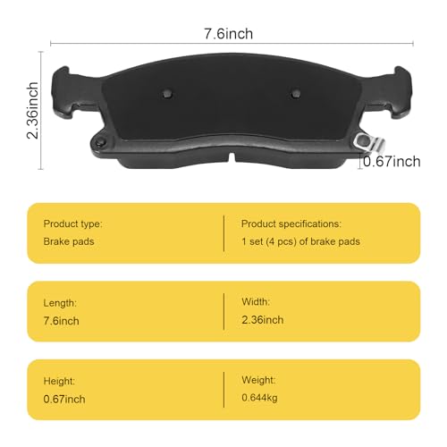 Image of D1455 Front Ceramic Brake Pads Kit Fit For Dodge Durango 2011-2016, For Jeep Grand Cherokee 2011-2016, For Jeep Grand Cherokee 2021